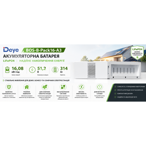 Аккумуляторная батарея на 16,08 кВт Deye BOS-B-Pack16-A3 (LiFePo4 51,2В 314Ач 16,08 кВт*ч)