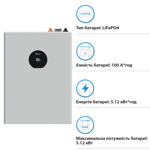 Акумуляторна батарея на 5.12 кВт Deye SE-F5 Pro-C (51,2V, 100Ah, LiFePo4)