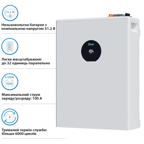 Акумуляторна батарея на 5.12 кВт Deye SE-F5 Pro-C (51,2V, 100Ah, LiFePo4)