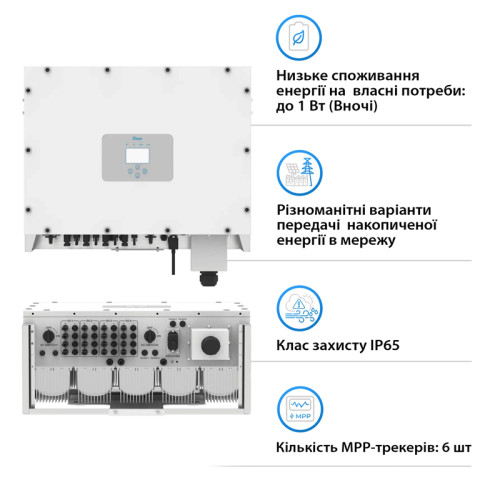 Мережевий трифазний інвертор Deye SUN-110K-G03 110KW 6 MPPT Wi-Fi 220/380 V 110 (кВт)