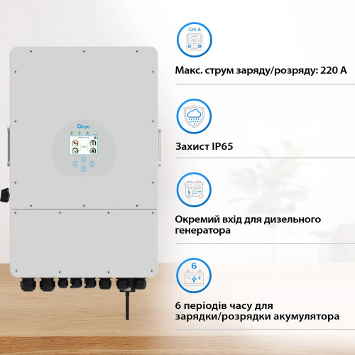 Гібридний однофазний інвертор на 10 кВт DEYE SUN-10K-SG02LP1-EU-AM3 